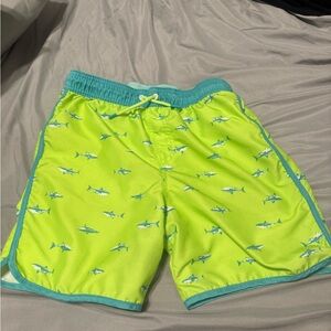 Kids Swim Trunks with Shark Print - Green
